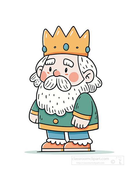 cute and detailed clipart of a king with white beard and crown wearing royal outfit perfect for story or fantasy themes