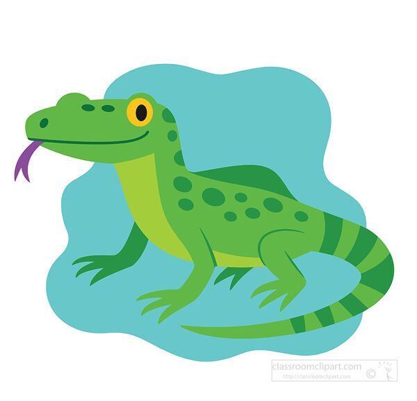 Cartoon style monitor lizard flat design illustration for kids