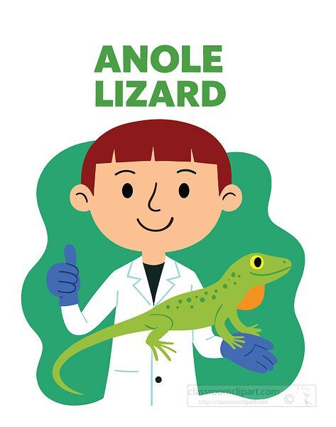 Fun clipart of a cartoon scientist showing an anole lizard for reptile and animal studies