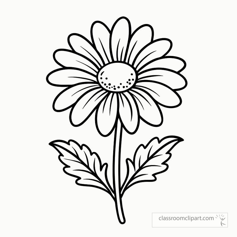 This black outline illustration features a chamomile plant with detailed petals and leaves. Perfect for printing and coloring it showcases a classic floral design ideal for creative activities.