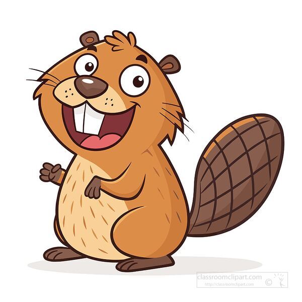friendly beaver cartoon character standing upright with bright eyes and big teeth