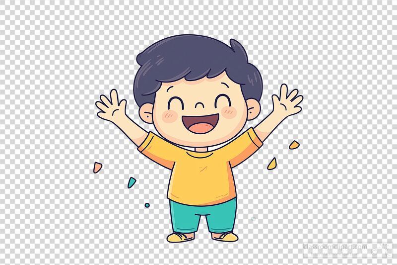 Cheerful Child Celebrating With Hands Raised in Joy