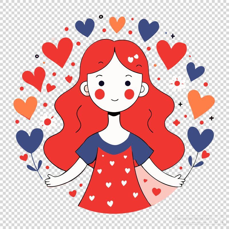 Cheerful Girl With Hearts Celebrating Joy and Happiness