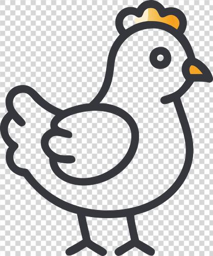 Cute chicken clipart features a friendly expression and stance