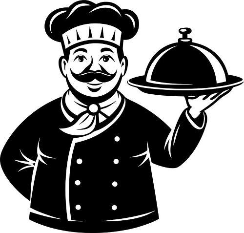 Silhouette of a chef proudly presenting a serving tray