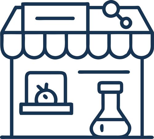 Chemist shop illustration featuring a pharmacy window and lab equipment highlighting healthcare.