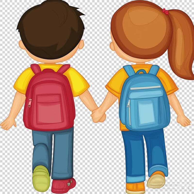 Children Walking Hand in Hand With Colorful Backpacks