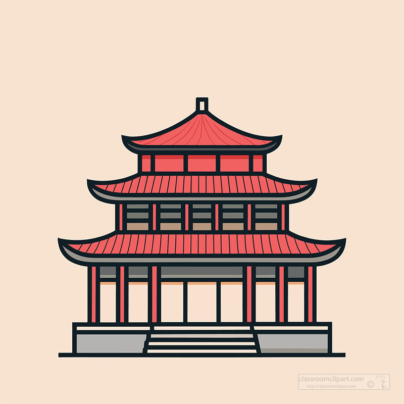 Flat design Chinese temple architecture