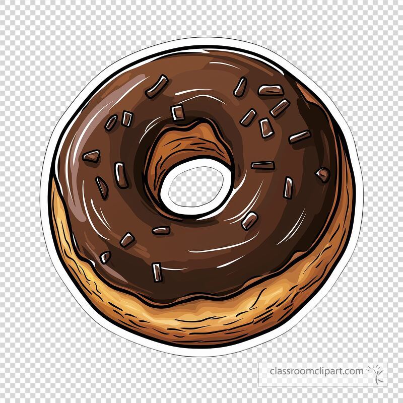 A delightful chocolate donut with sprinkles is shown in a vivid illustration style The design is perfect for culinary projects or sweet themed decorations