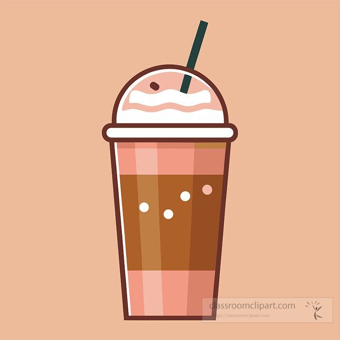  Chocolate frappe drink in plastic cup topped with whipped cream and straw flat vector illustration for cafe menu and beverage promotion