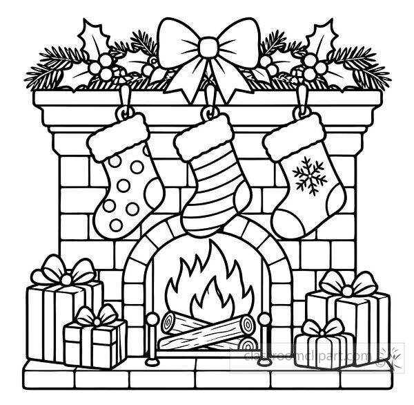 Christmas Fireplace With Stockings Coloring Page