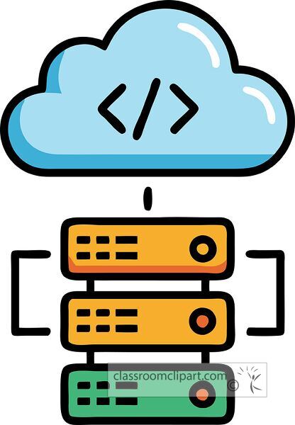 Boldly designed cloud server coding icon displays vibrant colors and simple shapes