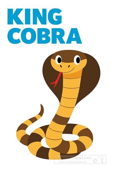 Cartoon cobra snake illustration with hood for educational animal and reptile learning activities