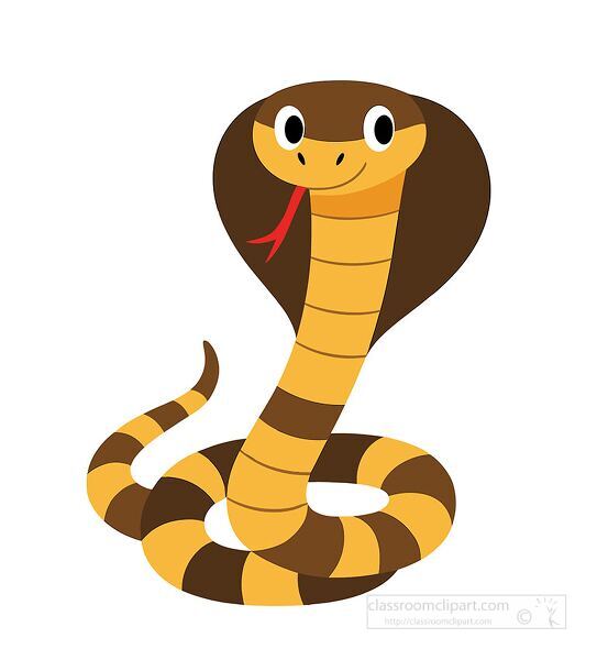 Cartoon cobra snake illustration with hood for educational animal and reptile learning activities