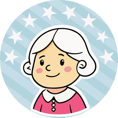 A charming colonial lady in a pink dress with a white bonnet and a patriotic starry background great for historical themed clipart.