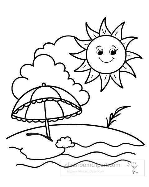 Relax with this printable beach coloring page featuring a sun