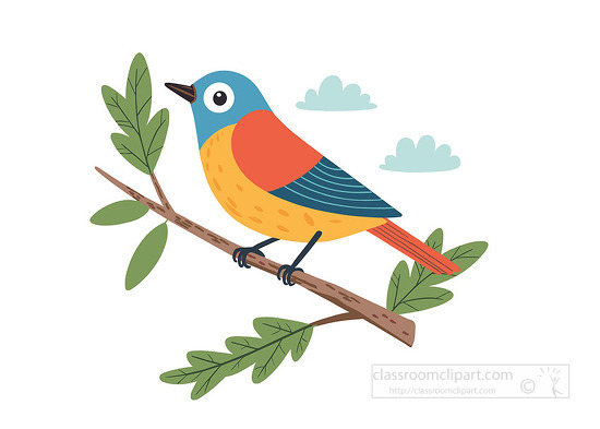Charming bird illustration on a leafy branch for spring nature themes wildlife projects and earth friendly design collections