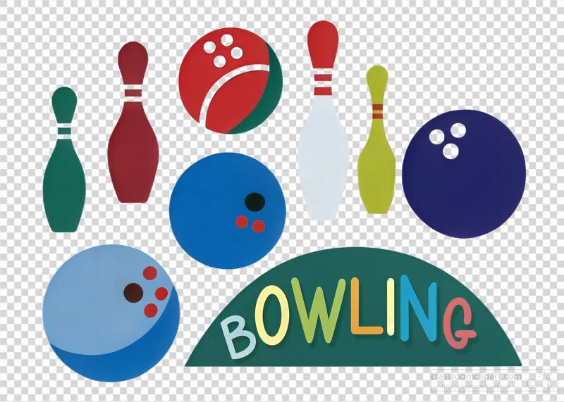 Colorful Bowling Clipart Set on White Background