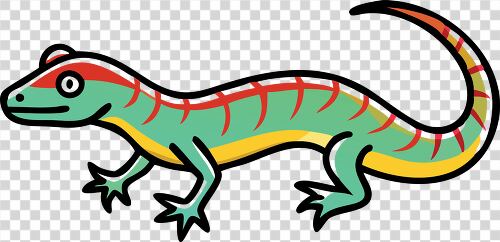 Brightly colored lizard with green body and red stripes