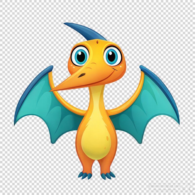 Colorful Cartoon Pterodactyl Dinosaur With Bright Features