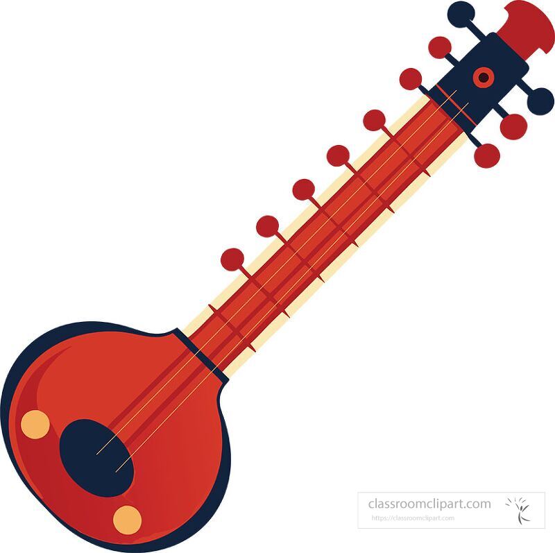 A vibrant sitar is depicted in a playful clip art style