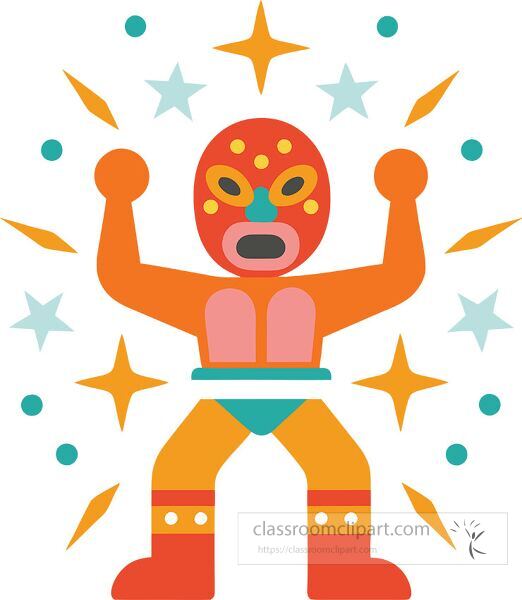 Illustration of a vibrant wrestler with a mask and stars