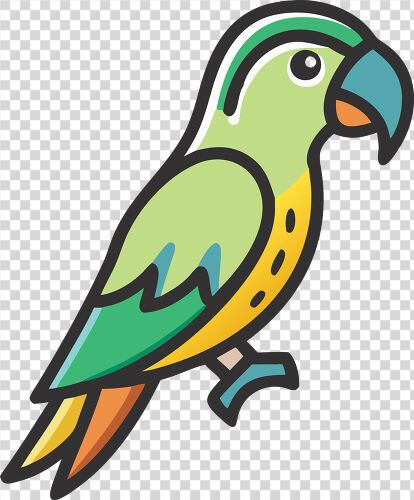 A cheerful green and yellow parrot in a fun cartoon style