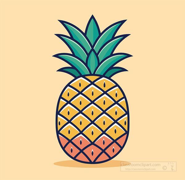 vibrant pineapple illustration with yellow to pink gradient skin and green leaves on a light background