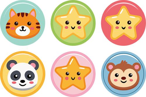 Set of cute incentive stickers featuring animals and stars for motivation and fun