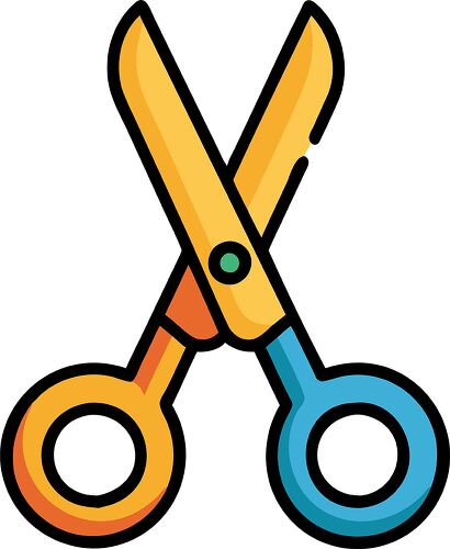 A colorful pair of scissors with a yellow and blue design