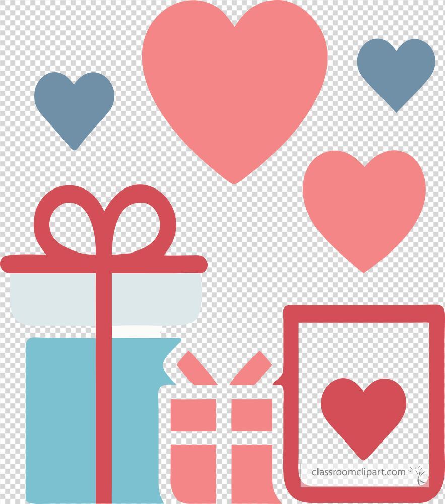 This vibrant clip art features gifts and hearts ideal for valentine celebrations. The design showcases various love symbols capturing the festive spirit of the holiday.