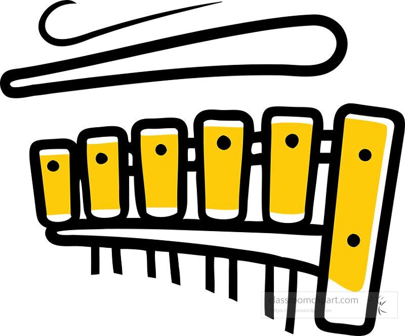 A xylophone featuring bright yellow bars is showcased in a playful design The musical instrument is arranged with its mallets above inviting creativity and joy in music