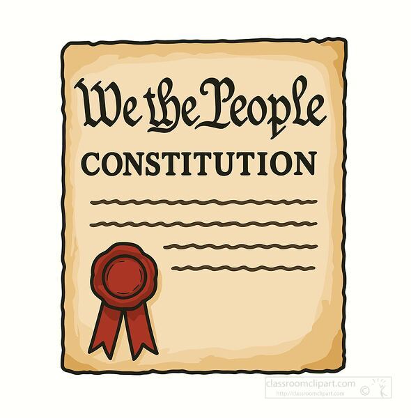 Educational illustration of the United States Constitution featuring We the People and official seal for history and civics learning