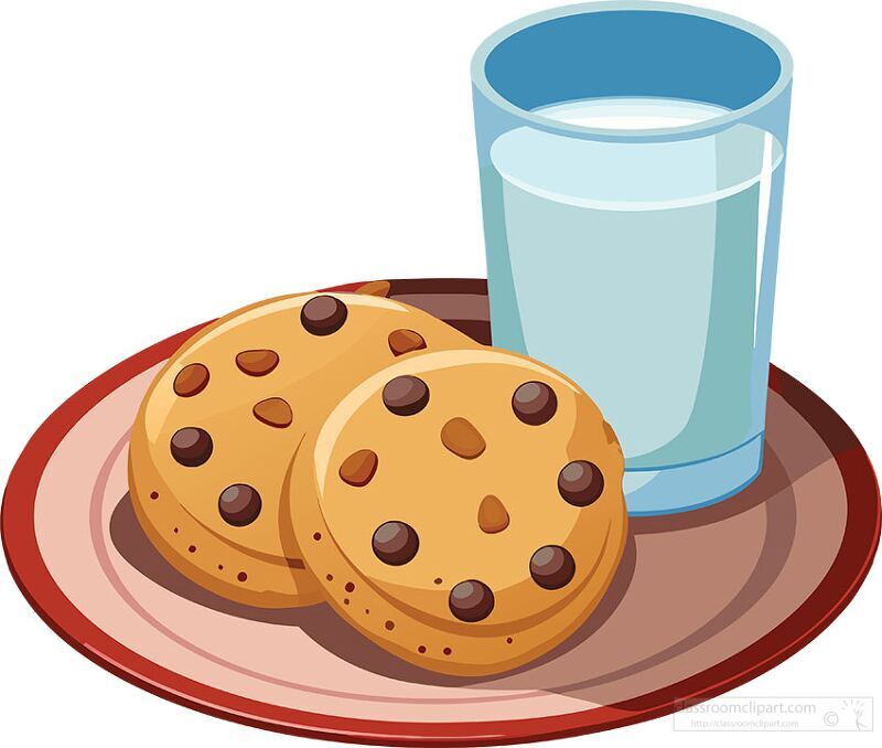 Soft cookies with chocolate chips rest on a round plate next to a tall glass of milk. A delightful pairing perfect for an afternoon snack or dessert moment.