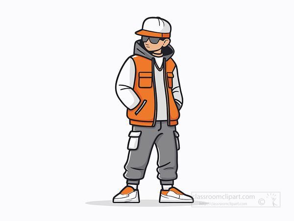 trendy streetwear style illustration of a confident young man in urban outfit with hat hoodie and sunglasses