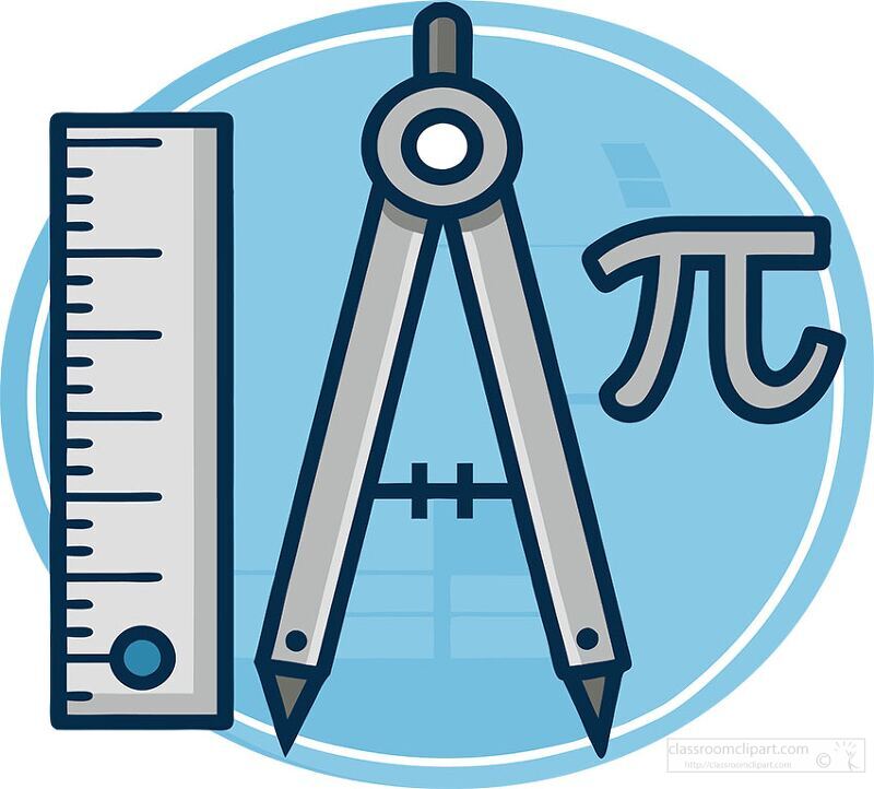 A vibrant clipart design showcases a compass and ruler alongside the pi symbol. This artwork embodies the essence of math, appealing to students and educators alike.