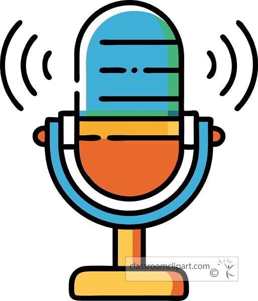 Flat design microphone icon features vibrant colors representing technology