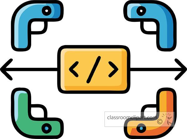 Colorful icon showing python script in flat design with bold outlines