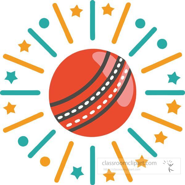 A vibrant cricket ball is featured among various colorful shapes Clip Art