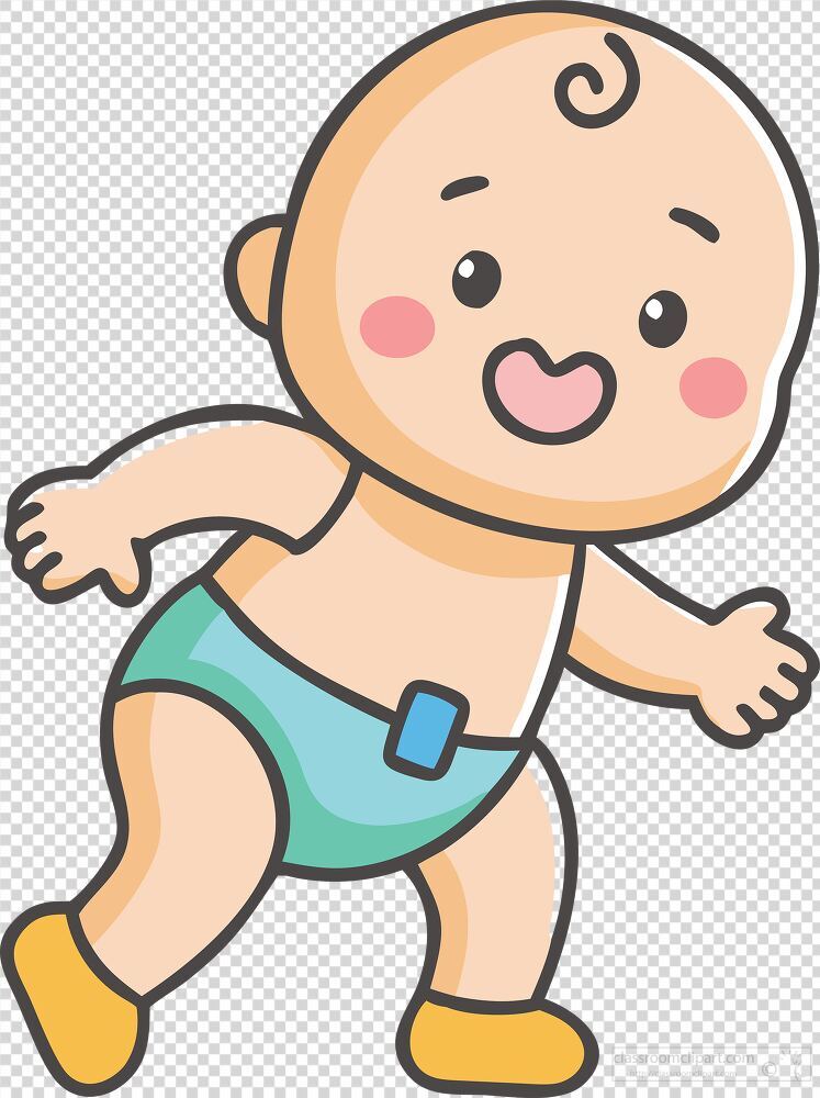 A cheerful baby is taking its first wobbly steps filled with curiosity and excitement. Wearing a light blue diaper the little one enjoys the thrill of discovery in a playful environment.