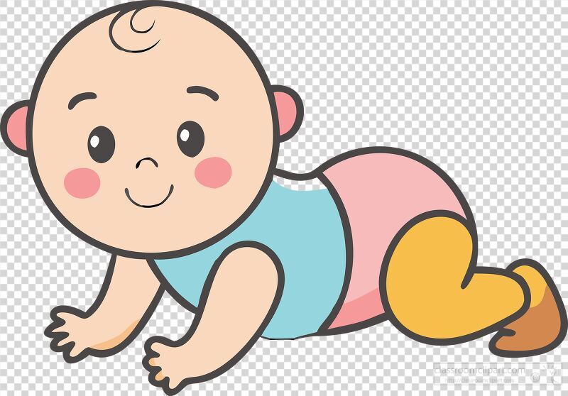 A cheerful baby with a round face and bright eyes crawls on the floor curiously exploring the surroundings. The babys playful expression captures the essence of early discovery and joy.