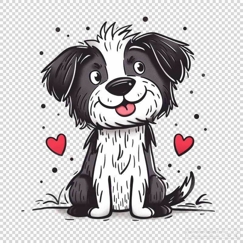 Cute Cartoon Dog With Heart Accents and Playful Expression