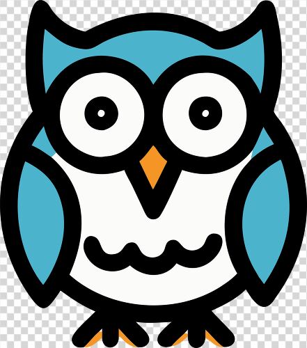 This simple clipart features a cute owl with large eyes and blue wings