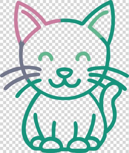 Cheerful cat illustration with a smiling face and smooth lines