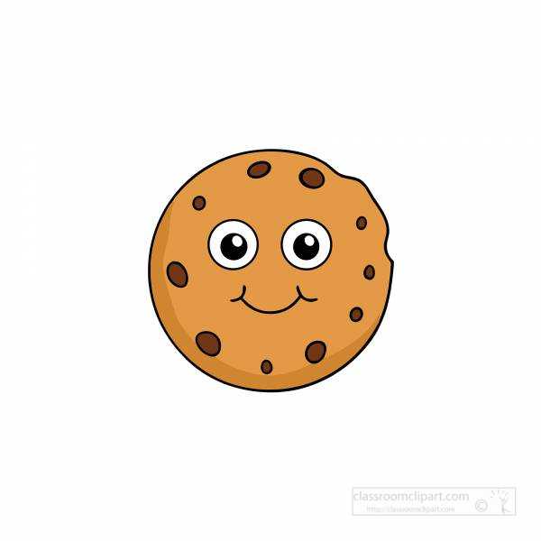 illustration of a round cookie with chocolate chips and a cheerful smiling face