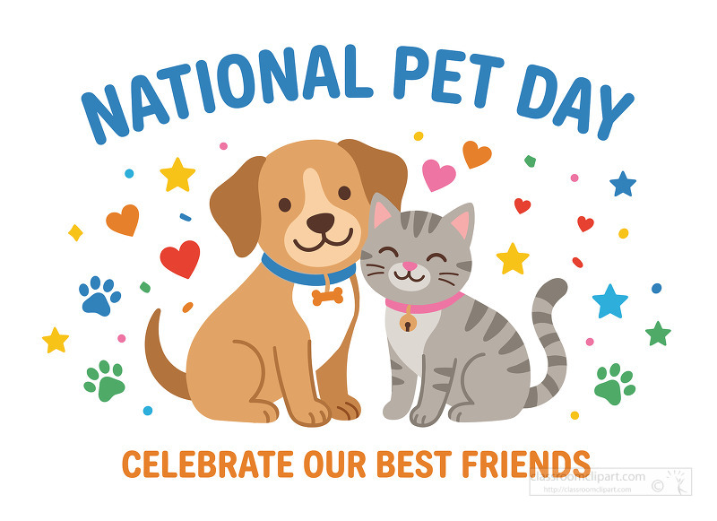 Cute dog and cat sitting together celebrating friendship and love for pets