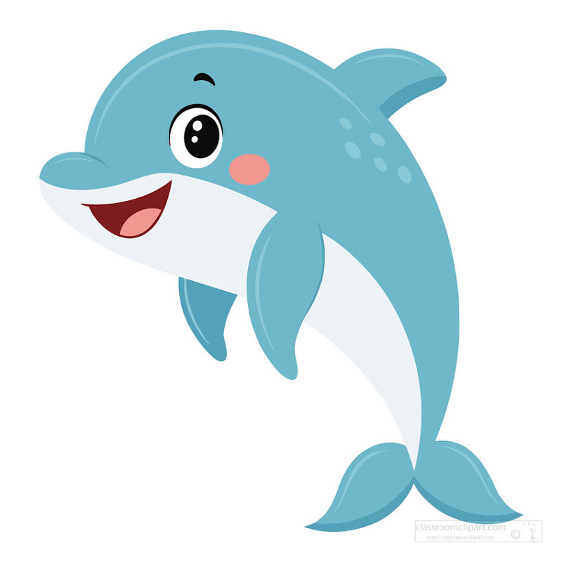 Happy smiling dolphin in playful cartoon style ocean animal illustration