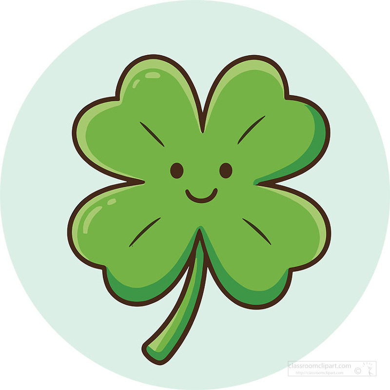 Smiling four leaf clover icon on pale green circle