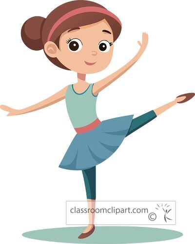 cartoon of a young gracefully practicing her dance moves with a joyful expression