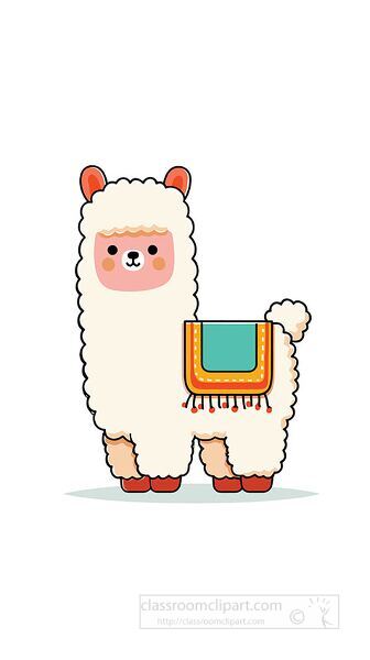 fluffy llama clipart with colorful blanket perfect for animal themed or boho design projects